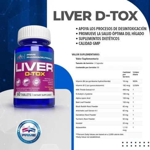LIVER D-TOX PROTECTOR HEPÁTICO AVANZADO - PRIME PHARMACEUTICAL